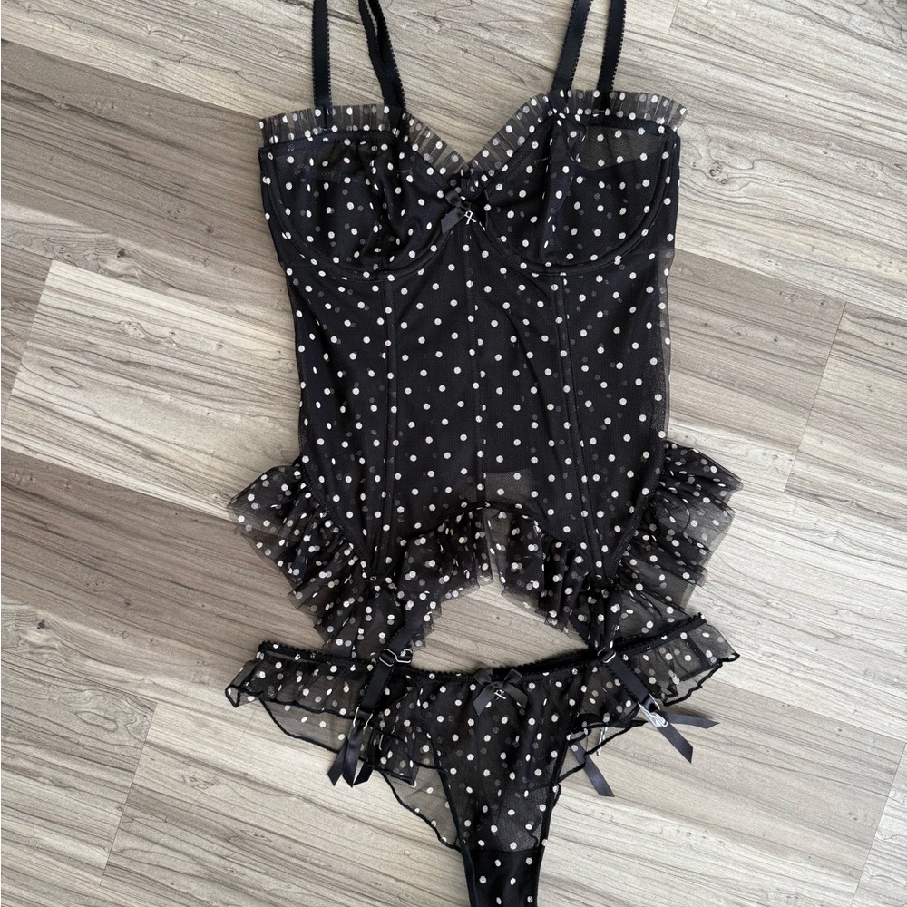Savage X Fenty Black and White Polka Dot Lingerie Set